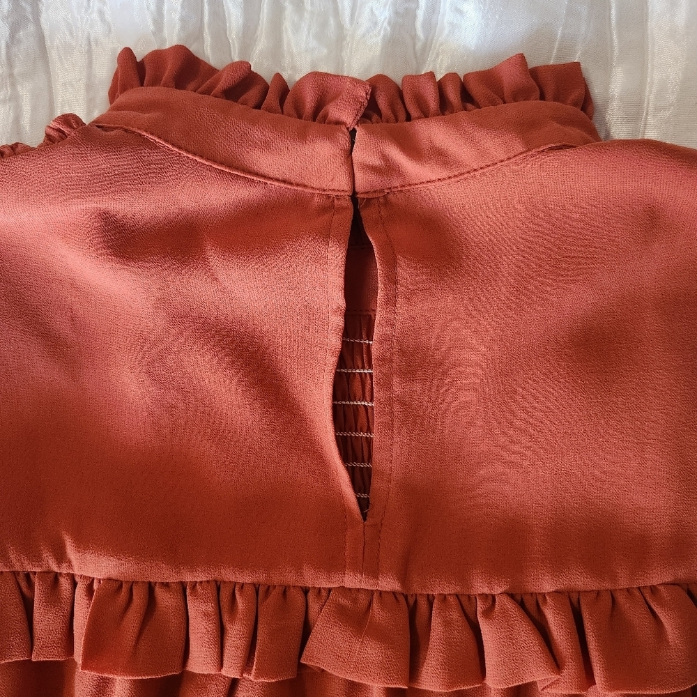 Promesa Rust Ruffle Blouse Size Large - Picture 5 of 10